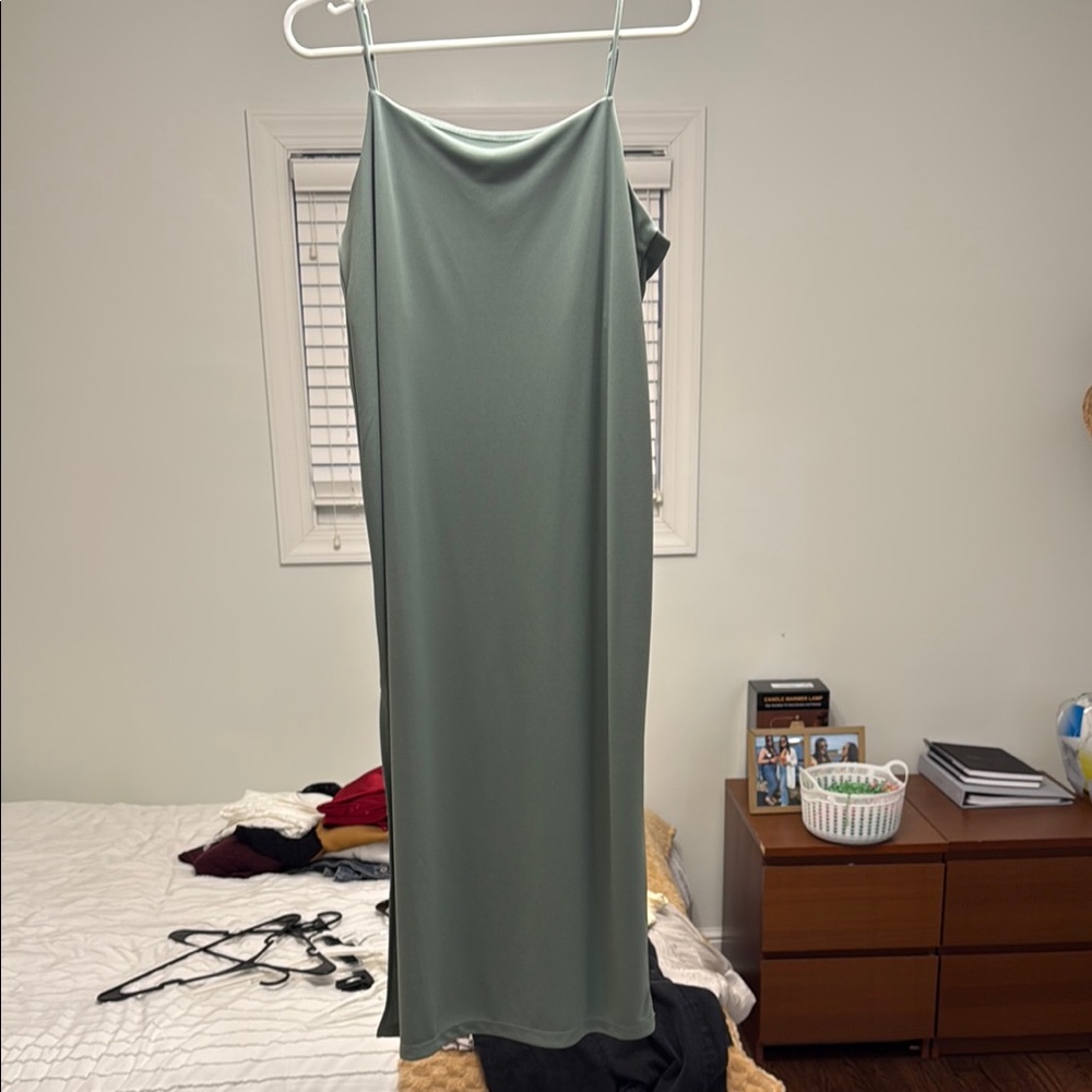 H&M Green Spaghetti Strap Slip Midi Dress